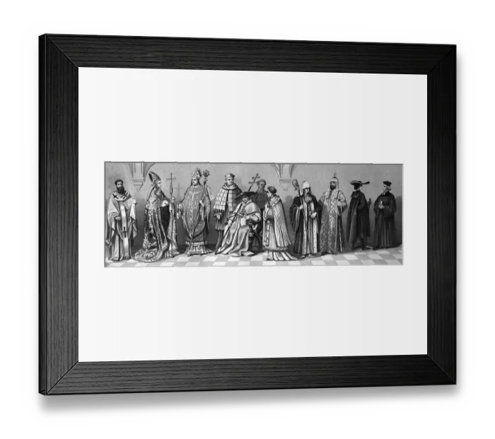 Framed Print : Cultural history of religion, from left: priest of old Byzantium