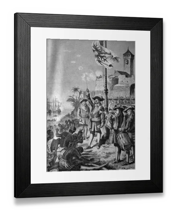 Framed Print : Otto Friedrich von der Groeben appropriating the coast of Guinea on 1st January 1683