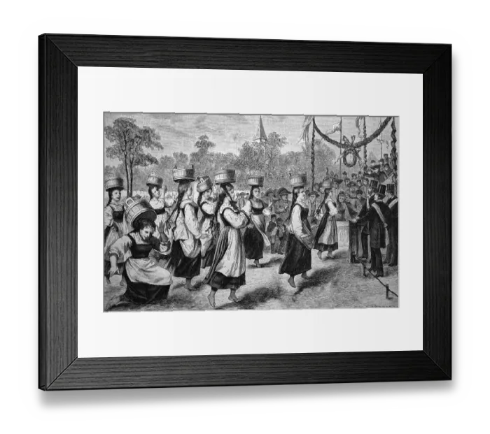Framed Print : Women racing with buckets of water balanced on their heads in Markgroeningen Framed Print : Women racing with buckets of water balanced on their heads in Markgroeningen