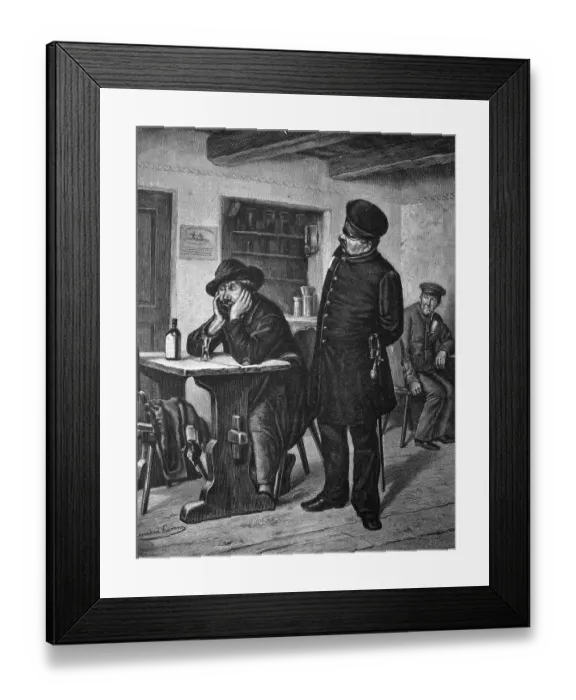 Framed Print : Policeman observing a miner with suspicion Framed Print : Policeman observing a miner with suspicion