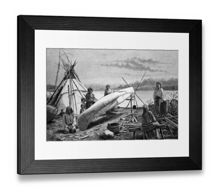 Framed Print : Anishinabe or Chippewa Indians repairing a boat