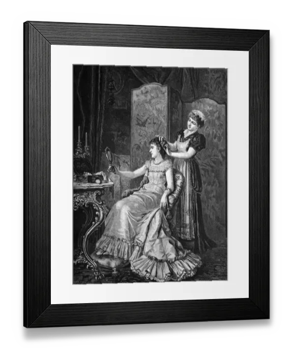 Framed Print : Maid combing a lady, historical illustration