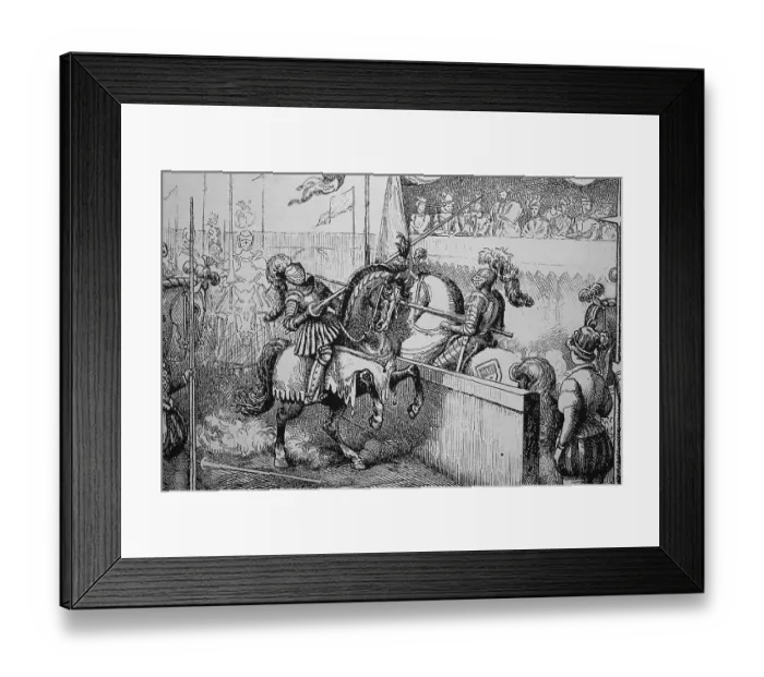 Framed Print : Knights tournament, historic woodcut, 1870