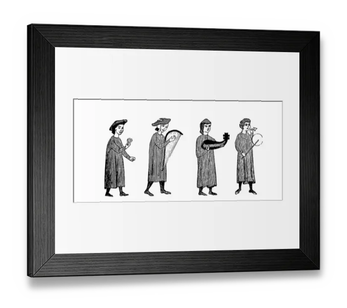 Framed Print : Troubadours and minstrels, woodcut from 1880