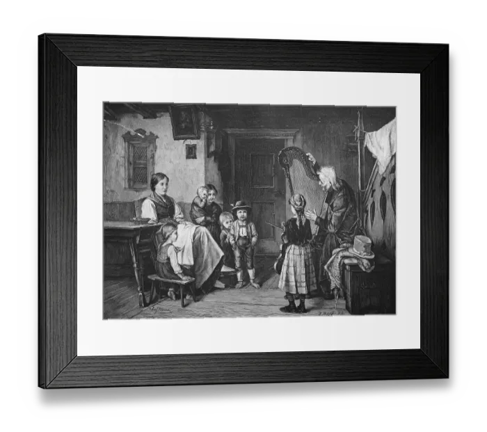 Framed Print : Historical engraving, house music with harp player