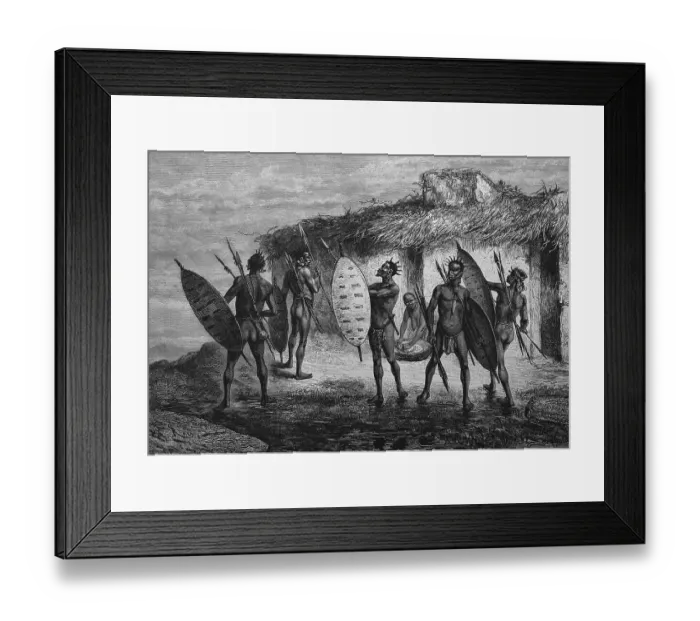 Framed Print : Historical engraving, men from the Wahehe or Hehe tribe in German East Africa