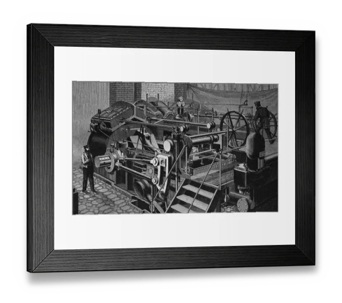 Framed Print : Steam engine of a warship, woodcut 1888