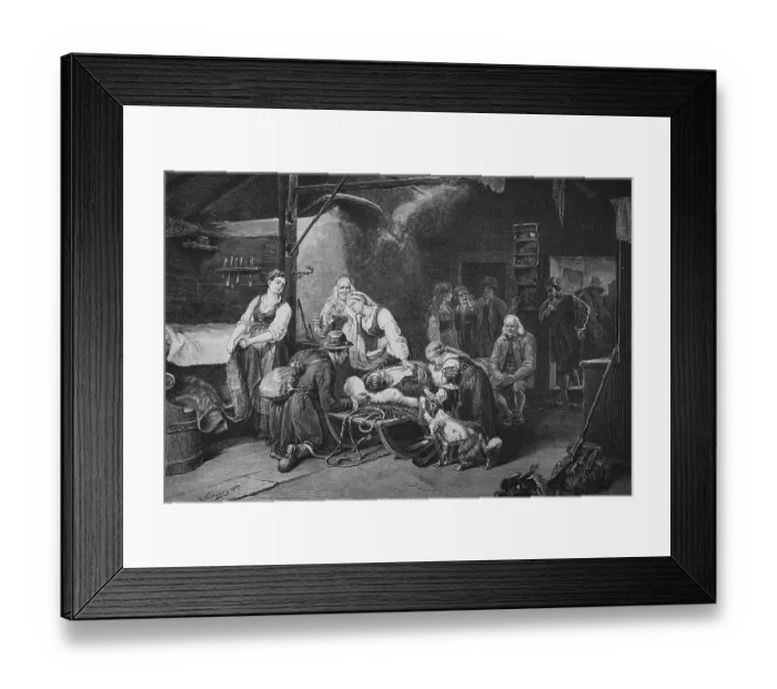 Framed Print : Family member who fell in battle is laid out at home