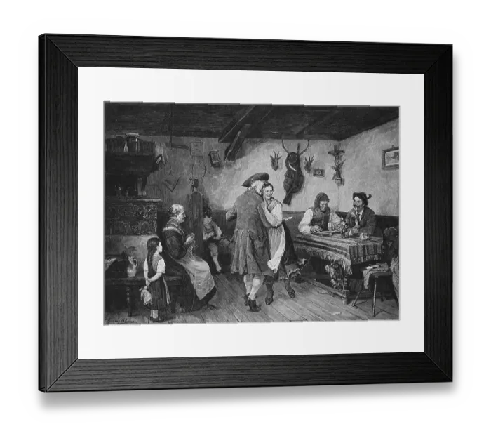 Framed Print : Home concert and dance, wood engraving, 1880