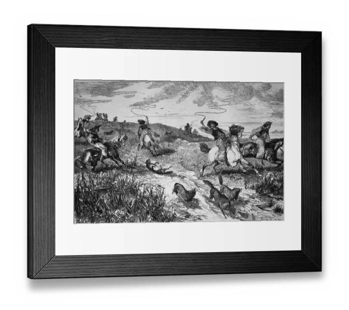 Framed Print : Efikos, wolf hunting, wood engraving, 1880 Framed Print : Efikos, wolf hunting, wood engraving, 1880