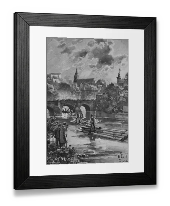 Framed Print : Black Forest rafter on the Neckar river in Tuebingen
