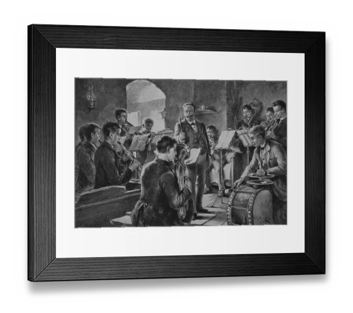 Framed Print : Orchestra rehearsal, woodcut, 1888