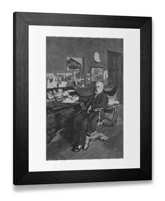 Framed Print : Adolph von Menzel sitting at his desk