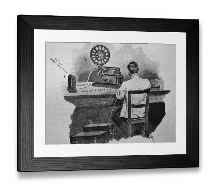 Framed Print : Telegraphy receiving station, woodcut, 1888 Framed Print : Telegraphy receiving station, woodcut, 1888