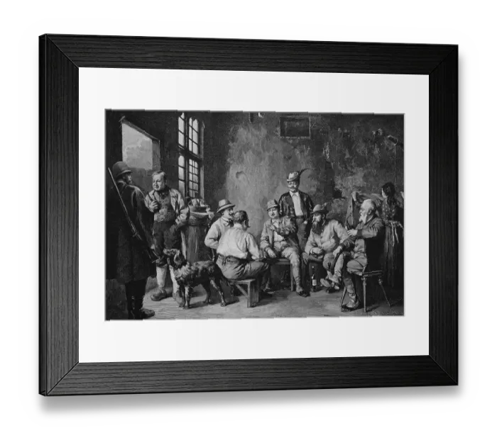 Framed Print : Meeting of hunters in a tavern in Bavaria