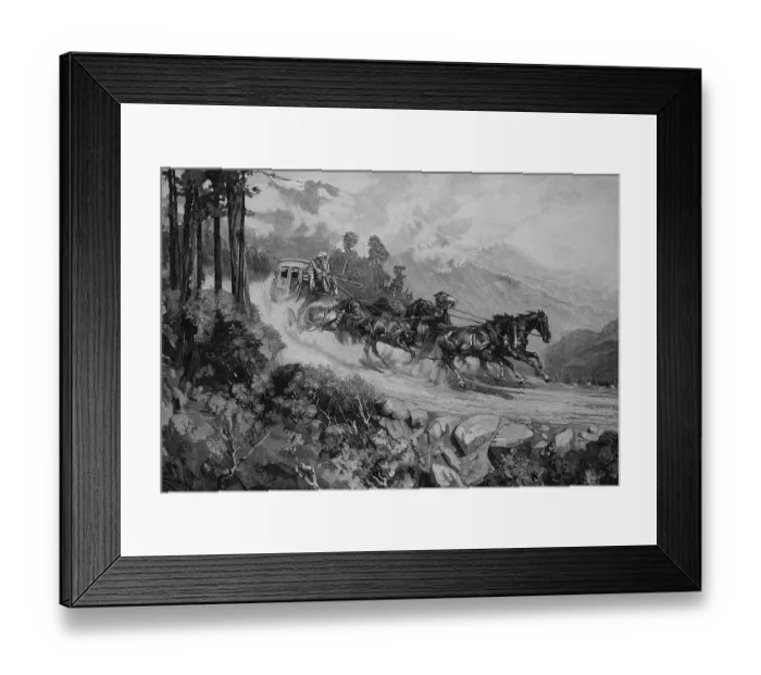 Framed Print : Mail coach in California, USA, Wood engraving Framed Print : Mail coach in California, USA, Wood engraving