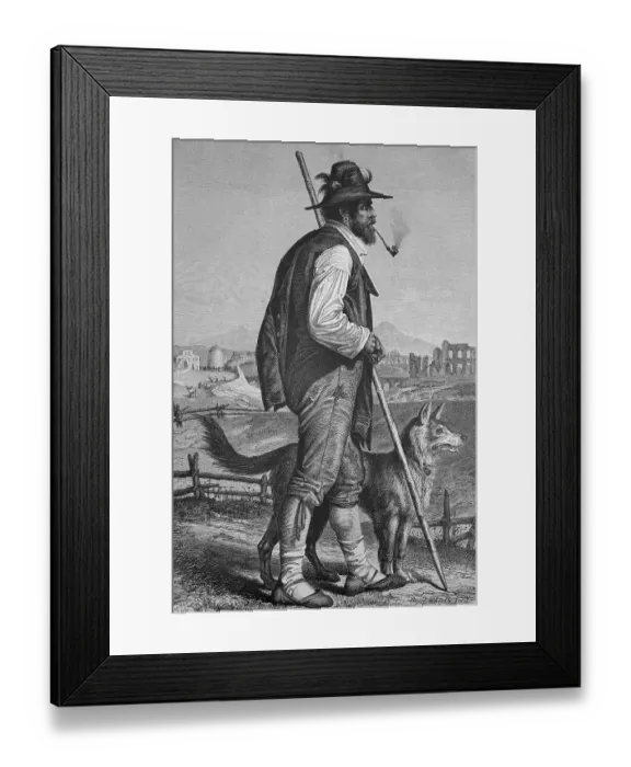Framed Print : Shepherd from Campagna, Italy, historic wood engraving