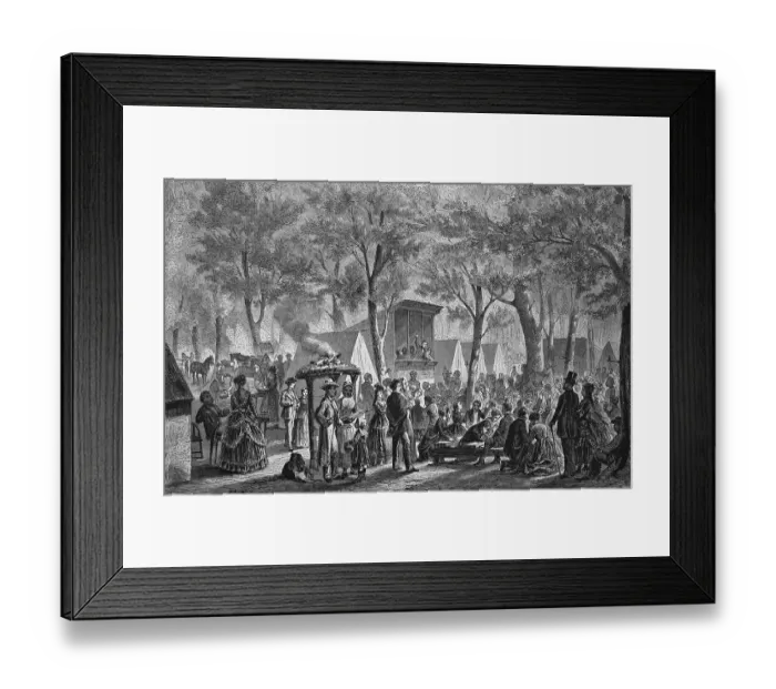 Framed Print : Camp meeting of Methodists, historical woodcut Framed Print : Camp meeting of Methodists, historical woodcut