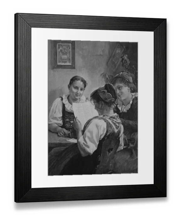 Framed Print : Girl reading a love letter to friends Framed Print : Girl reading a love letter to friends