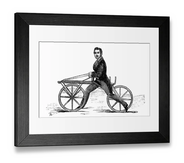 Framed Print : Velocipede by Baron von Drais, 1817 Framed Print : Velocipede by Baron von Drais, 1817