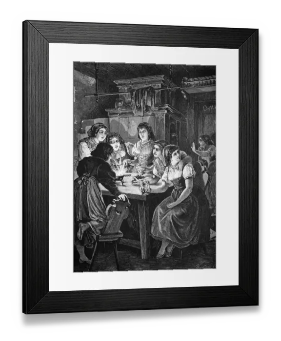Framed Print : The New Year's Eve custom of telling fortunes by the shapes made by molten lead dropped into cold water