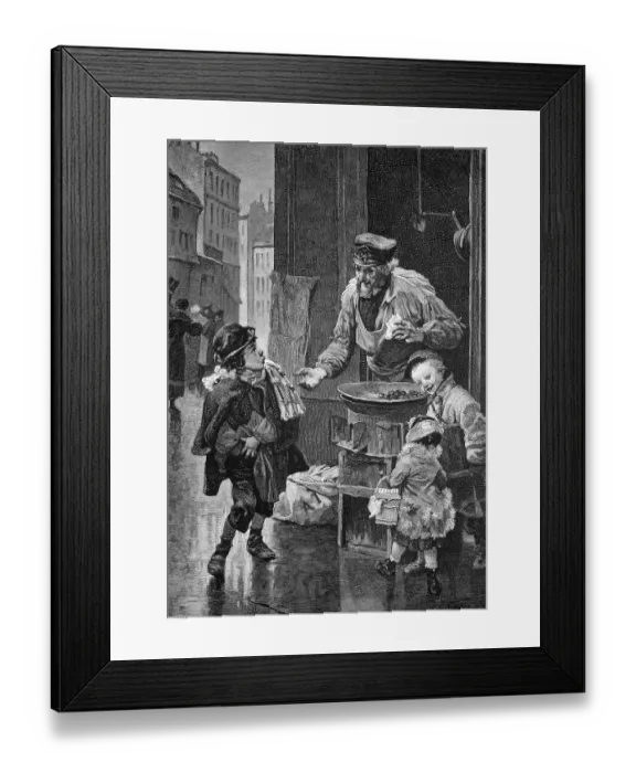 Framed Print : Vendor selling roasted chestnuts in the streets of Paris