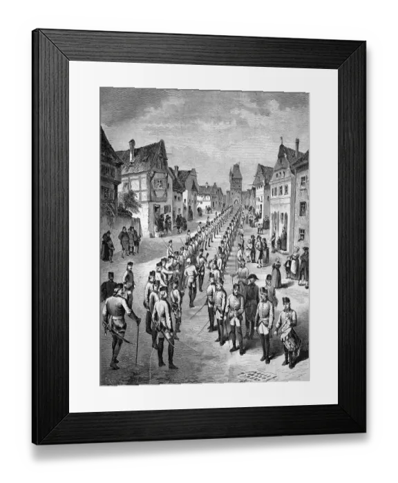 Framed Print : Austrian army running the gauntlet