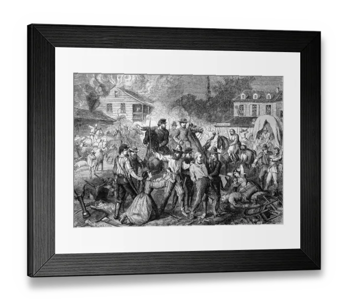 Framed Print : Looting of a village in the west by the hordes of John Morgan