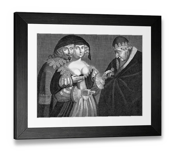 Framed Print : Satirical depiction of an adulterous woman and the cuckold Framed Print : Satirical depiction of an adulterous woman and the cuckold