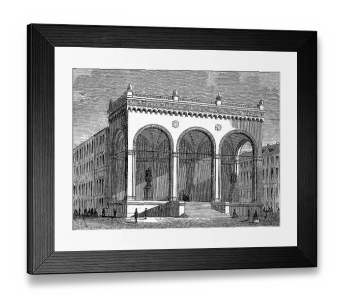 Framed Print : The building Feldherrnhalle, woodcut Framed Print : The building Feldherrnhalle, woodcut
