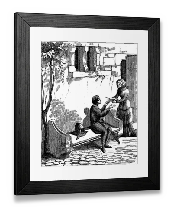 Framed Print : An errant knight in the Middle Ages obtained from a woman a bowl of soup Framed Print : An errant knight in the Middle Ages obtained from a woman a bowl of soup