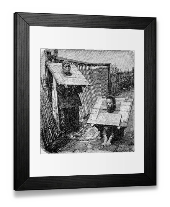 Framed Print : Punishment of criminals in China by a throatboard