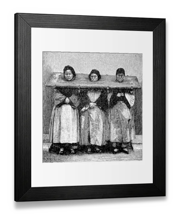 Framed Print : Punishment of female criminals in China by a throatboard
