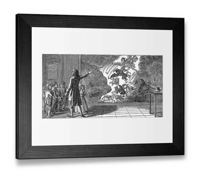 Framed Print : Teaching lesson 1799, a teacher shows children a painting representing the hellish pace Framed Print : Teaching lesson 1799, a teacher shows children a painting representing the hellish pace
