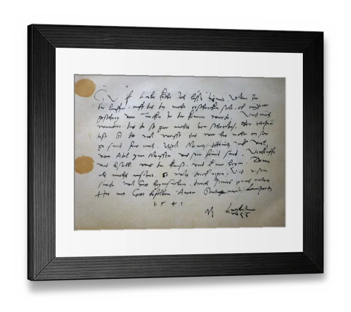 Framed Print : An autograph letter from Martin Luther to his housewife Katharina of September 18 Framed Print : An autograph letter from Martin Luther to his housewife Katharina of September 18