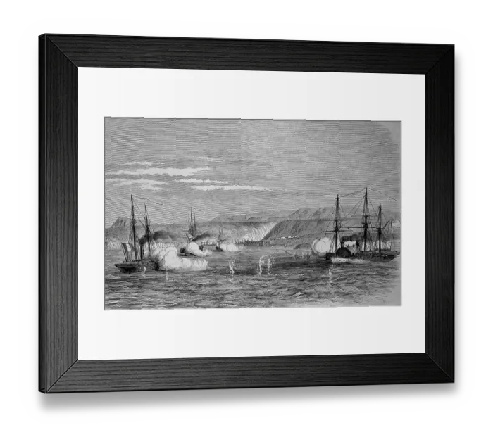 Framed Print : A sea battle between Russian and French troops in front of the Crimean peninsula