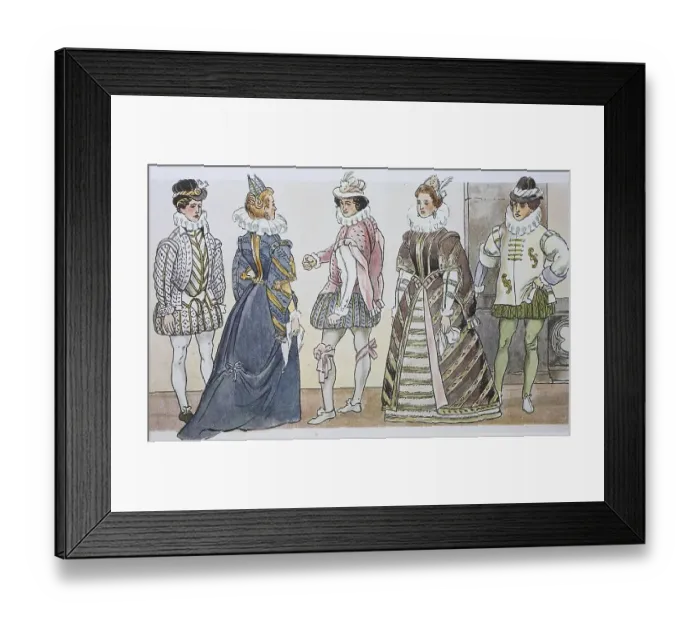 Framed Print : Fashion, costumes, clothing in Italy under the Spanish fashion around 1590-1610