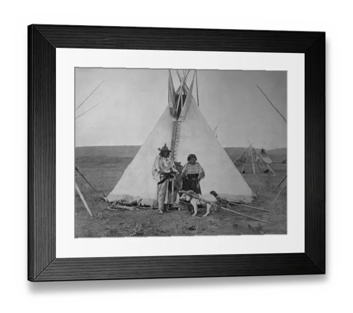 Framed Print : Indian Chief with his wife in front of their tent