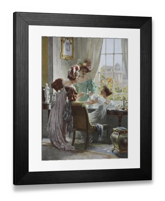 Framed Print : Three women are discussing a letter they want to write