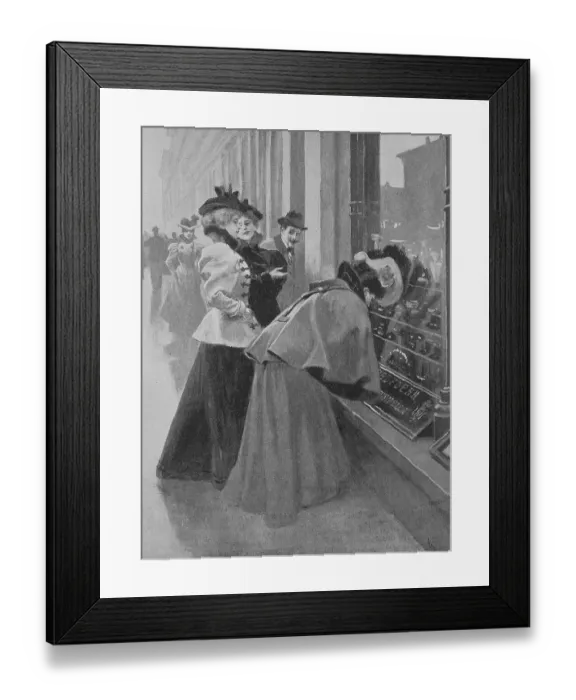 Framed Print : Women are standing in front of the window of a jeweler and are looking for Christmas wishes Framed Print : Women are standing in front of the window of a jeweler and are looking for Christmas wishes