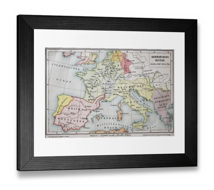 Framed Print : Map of the Germanic Empire around the year 526 AD