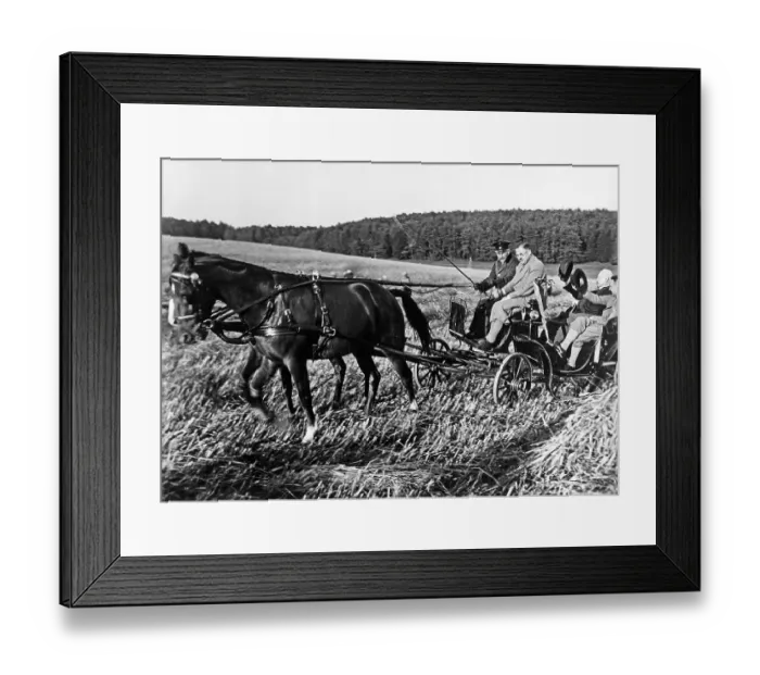 Framed Print : Paul von Hindenburg riding in a carriage across a stubble field inspecting his lands