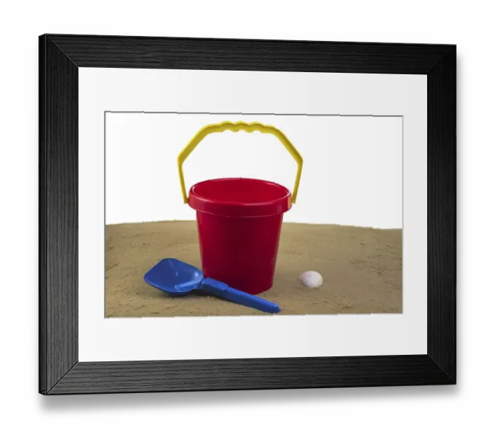 Framed Print : Red bucket and blue spade Framed Print : Red bucket and blue spade