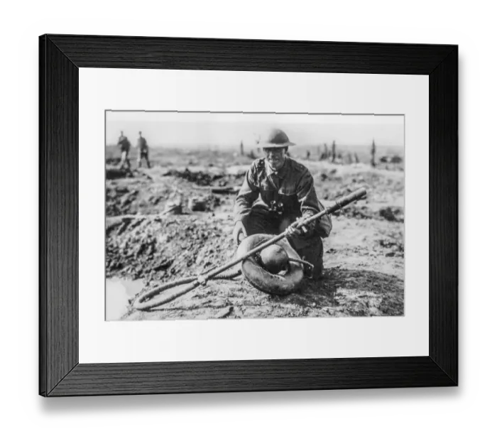 Framed Print : WWI Australian soldier with captured Wechselapparat