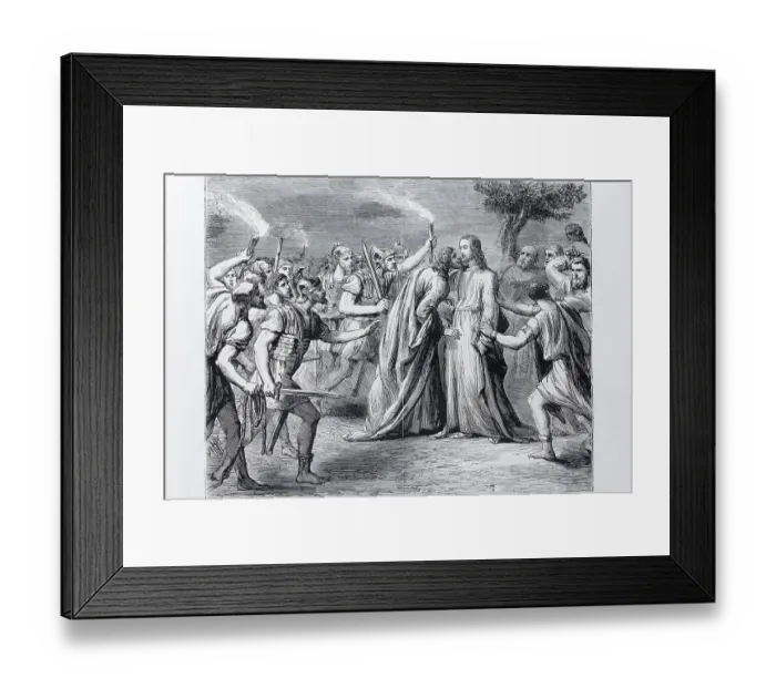 Framed Print : Judas betrays Jesus through a kiss
