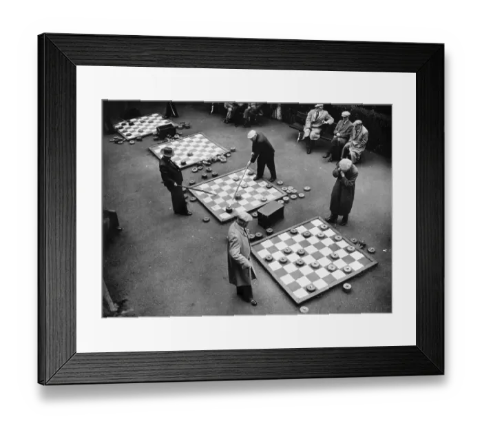 Framed Print : Men playing drafts, historical photo, circa 1920