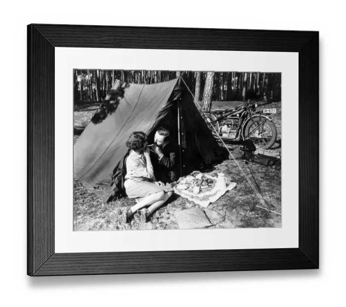 Framed Print : A pair lighting up, historical photo, circa 1940 Framed Print : A pair lighting up, historical photo, circa 1940