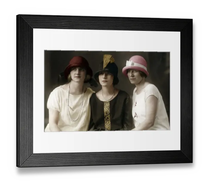 Framed Print : Three women with fashionble hats Framed Print : Three women with fashionble hats
