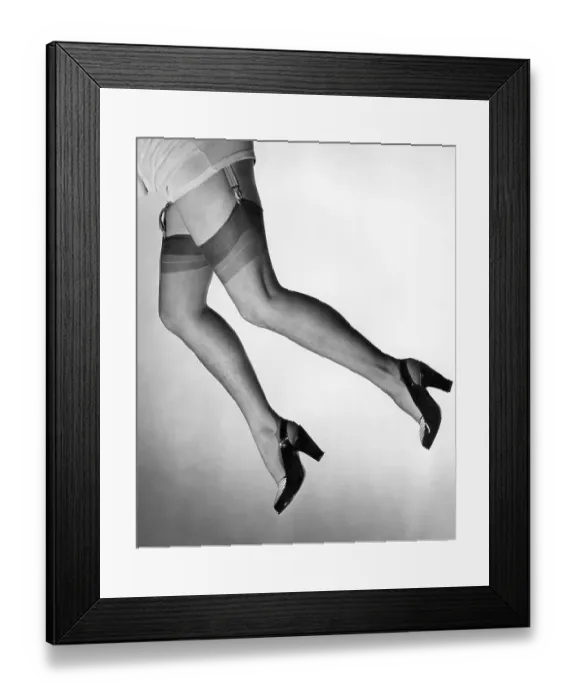 Framed Print : Woman´s legs, hose and shoes, historic picture from about 1940