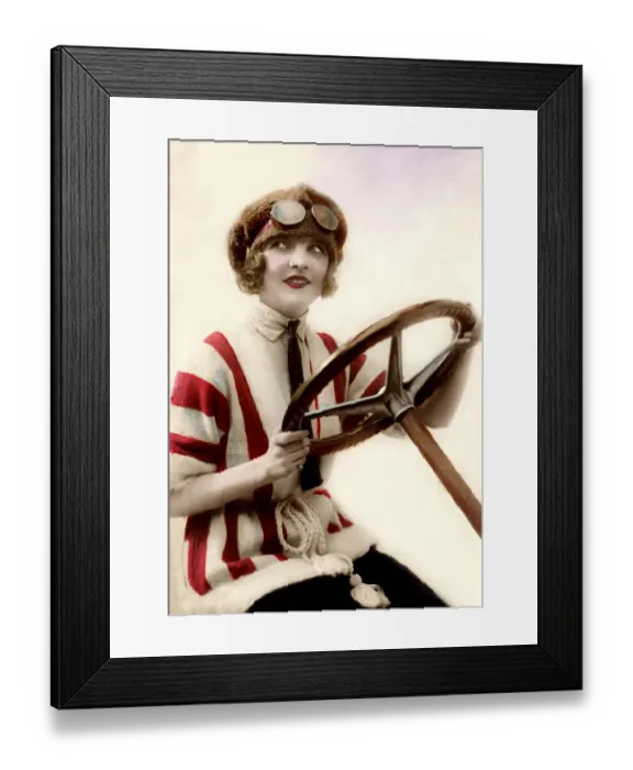 Framed Print : Historic photograph, woman behind the wheel